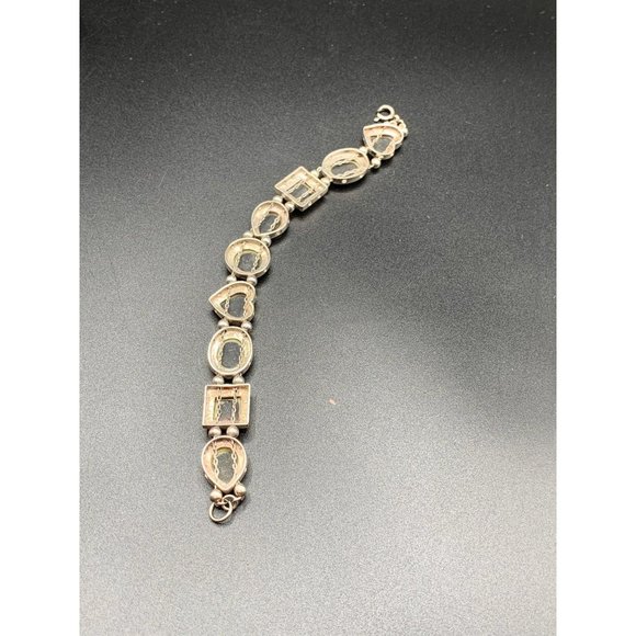 Sliding charms bracelet Black Onyx Sterling Silver vintage hearts and geometric - Picture 3 of 5